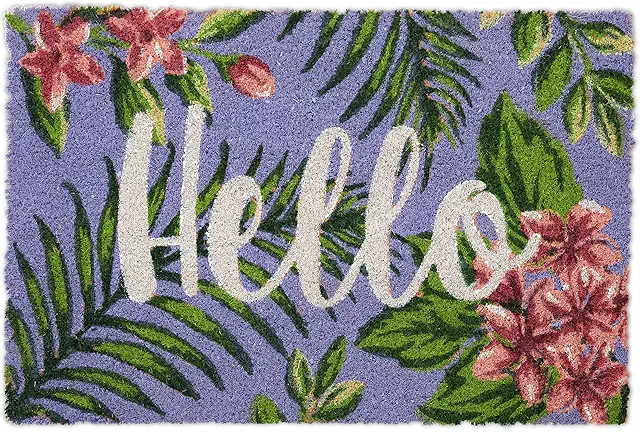 Relaxdays Coconut 'Hello' Doormat - Colorful Floral Text Front Door Mat 40x60 cm