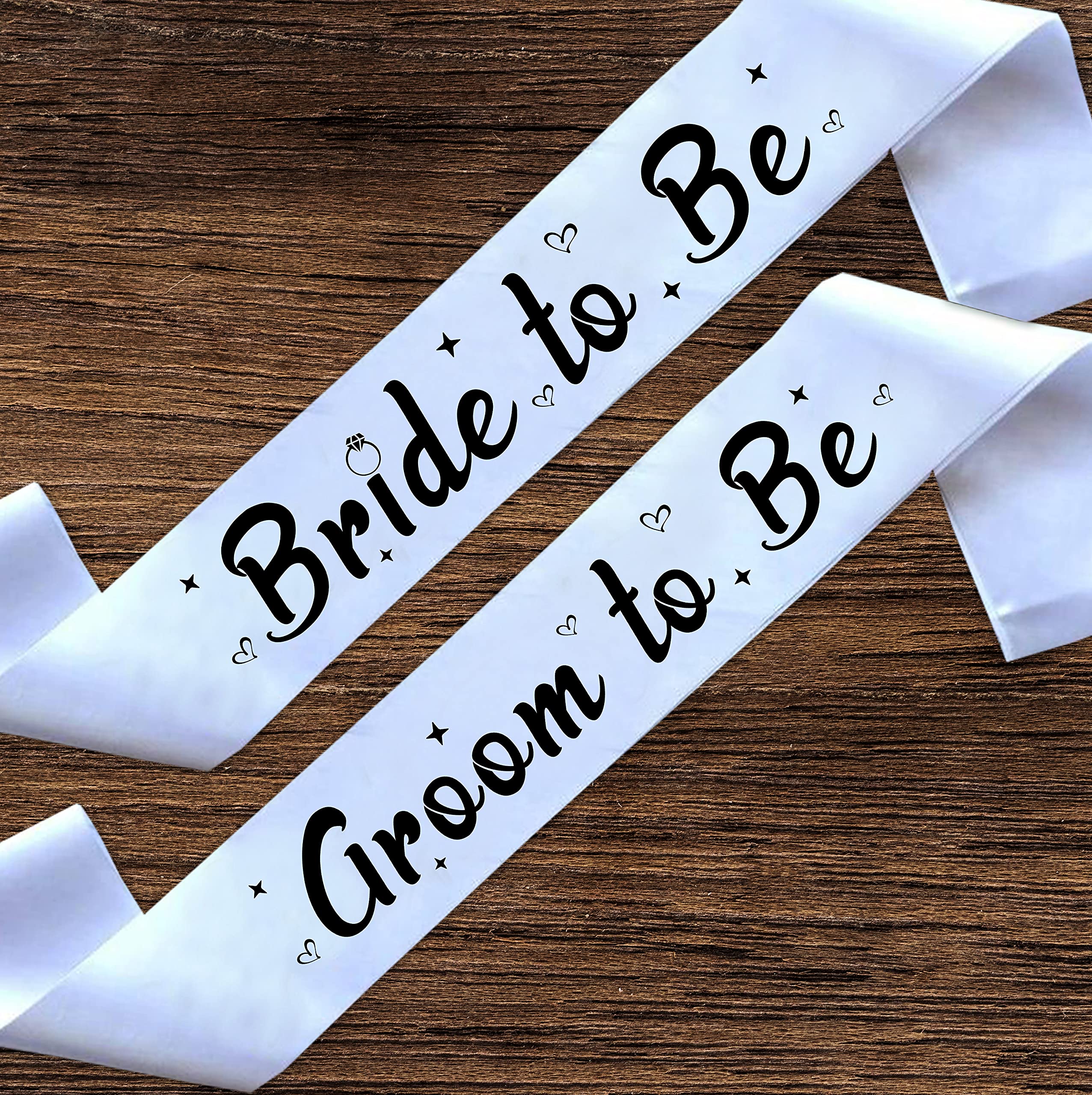 Shining 3" White Satin Bride to Be and Groom to Be Sashes for His and Her for Many Occasions - Pre-Wedding, Ring Ceremony (Pack of 2)