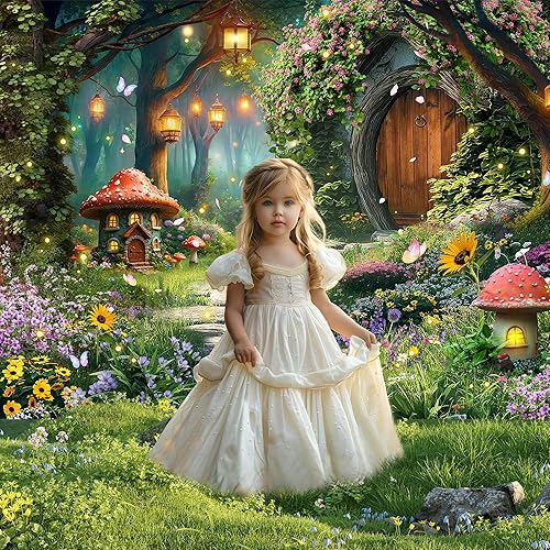 Miniatura 8 de Riyidecor Telón de fondo de bosque encantado Tela de poliéster Greenery Wonderland Tale Hongo Mariposa Bosque Planta 5 W* 7H Pies Fantasía Dreamland