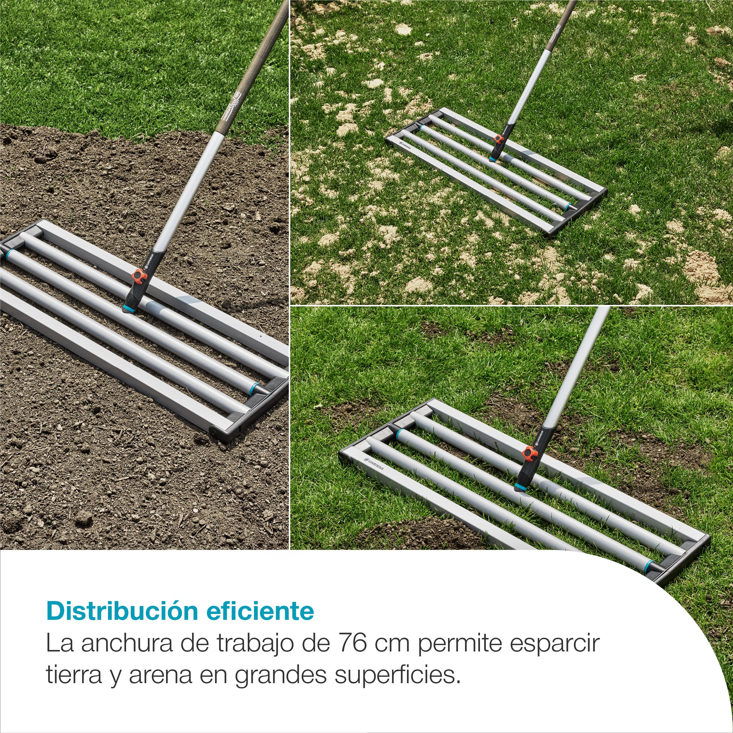 Gardena combisystem - Rastrillo nivelador combisystem: Cuidado eficiente del césped, para Todos los Mangos de combisystem, Mueve Tierra y Arena, fácil de Empujar, fácil de Limpiar (3569-20)