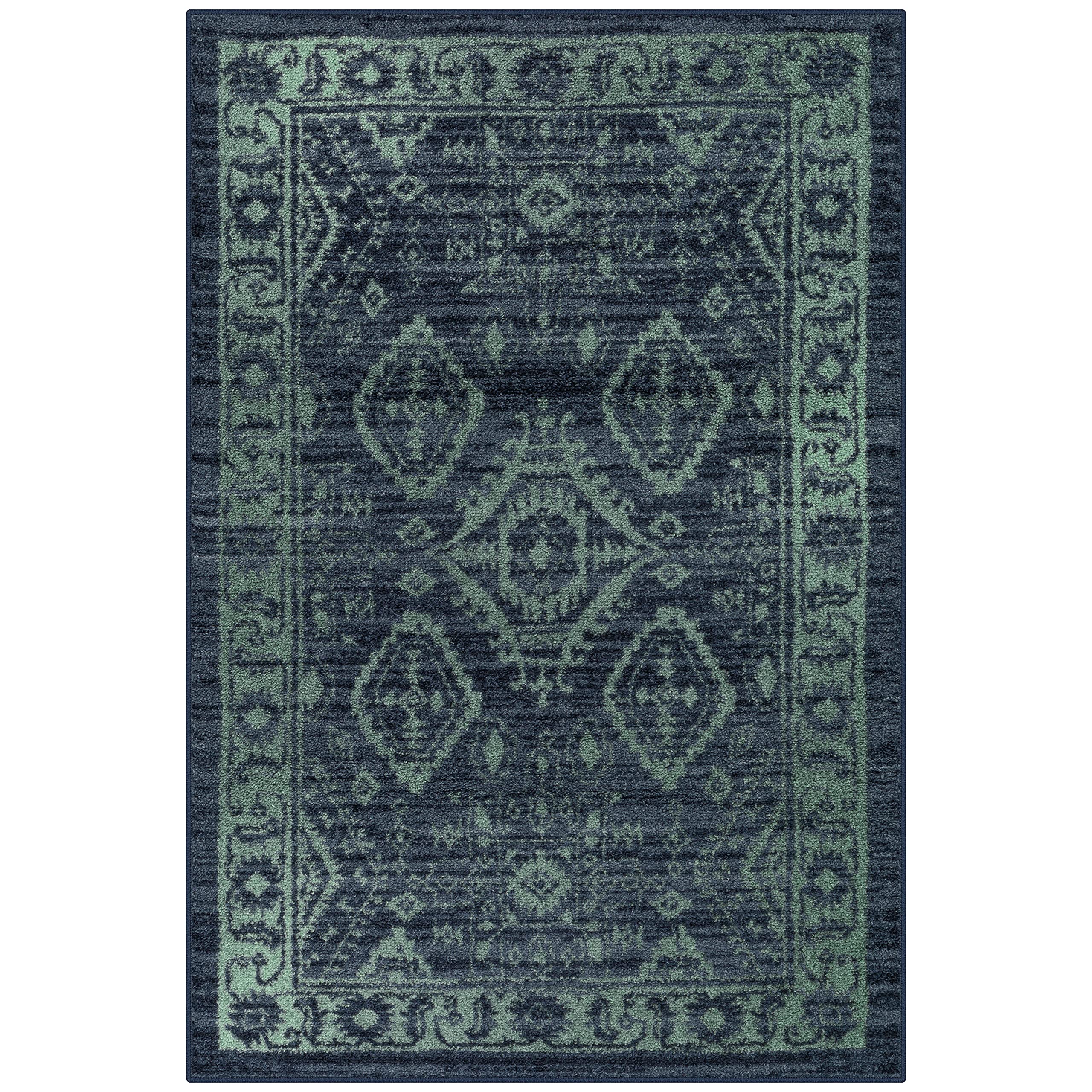 Maples RugsGeorgina Traditional Area Rugs for Living Room & Bedroom [Made in USA], 3'4 x 5, Navy Blue/Green