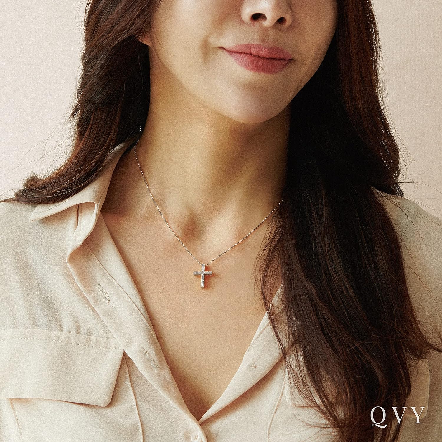 Dainty CZ Square Cross Necklace for Women 14K Gold Plated Floating Cubic Zirconia Latin Cross Pendant Necklace Shower Safe Non Tarnish Christian Faith Jewelry [CXN-PM] - Image 3