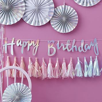 Ginger Ray Iridescent Foiled Happy Birthday Bunting Banner Hanging Decoration 1.5 Meter IP-507