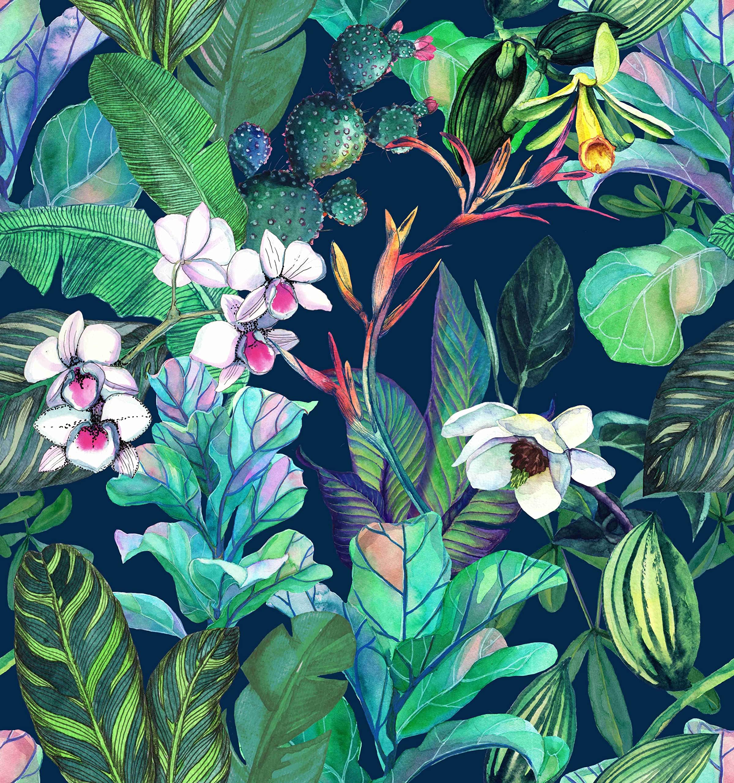 SOEWIOU 600 * 44.5cm Tropical Palm Leaves Flowers Wallpaper,Thicken Tropical Jungle Leaves Wallpaper Removable Waterproof Green Leaf Wallpaper Decorative for Living Room Bedroom Washroom Cabinet Wall