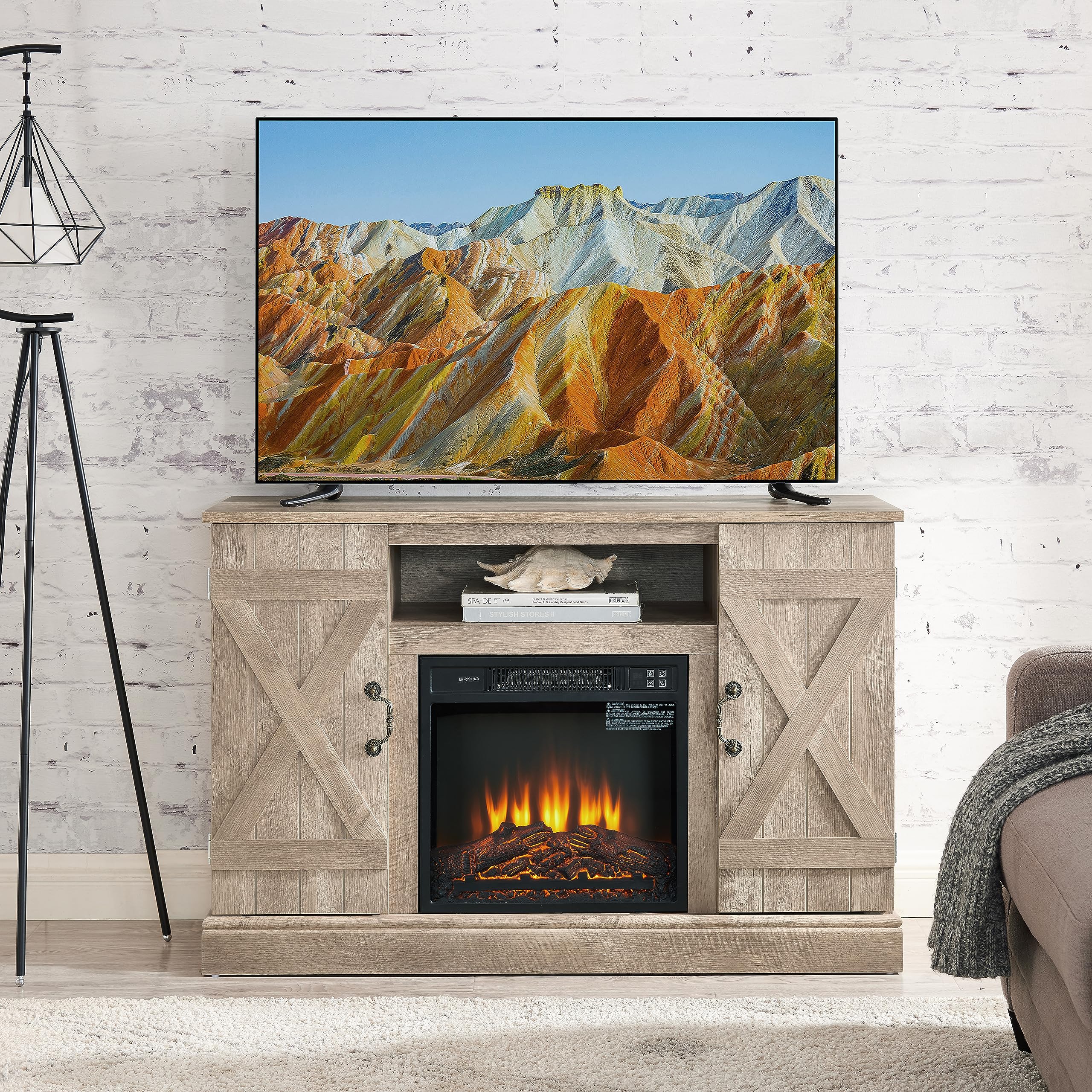 Amazon.com: Aprilsoul Farmhouse Classic Media Stand Antique Entertainment  Console for TV up to 50 w/18 Electric Fireplace Insert and Open and Closed  Storage Space, for Living Room,Light Gray : Everything Else
