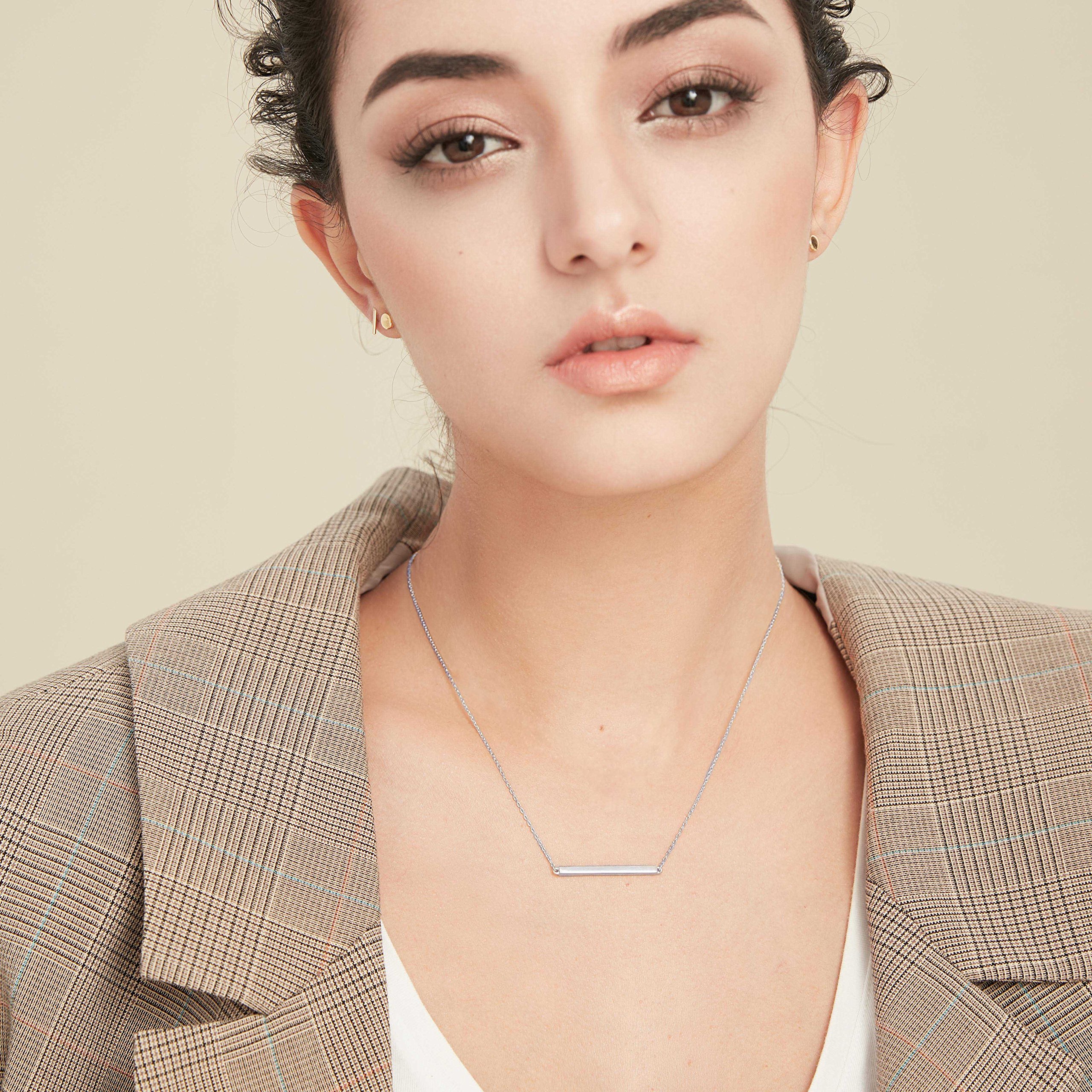 S.Leaf Collar de barra para mujer, collar de barra de plata de ley, collar delicado