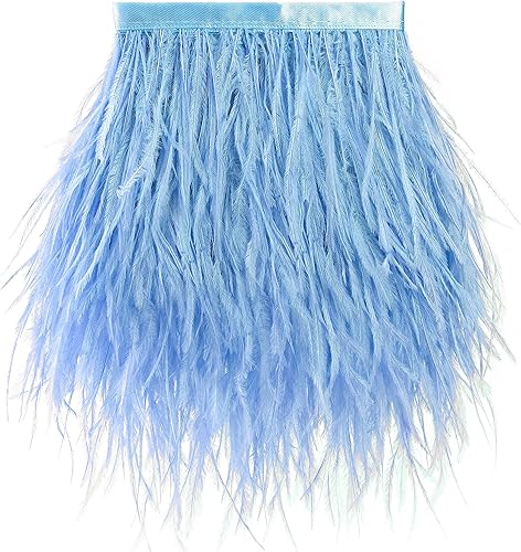 Miniatura 1 de Soarer Borde de plumas azul claro  2 yardas de 5 a 7 pulgadas con flecos de plumas de avestruz para coser ropa, joyas, vestido latino, boda, fiesta