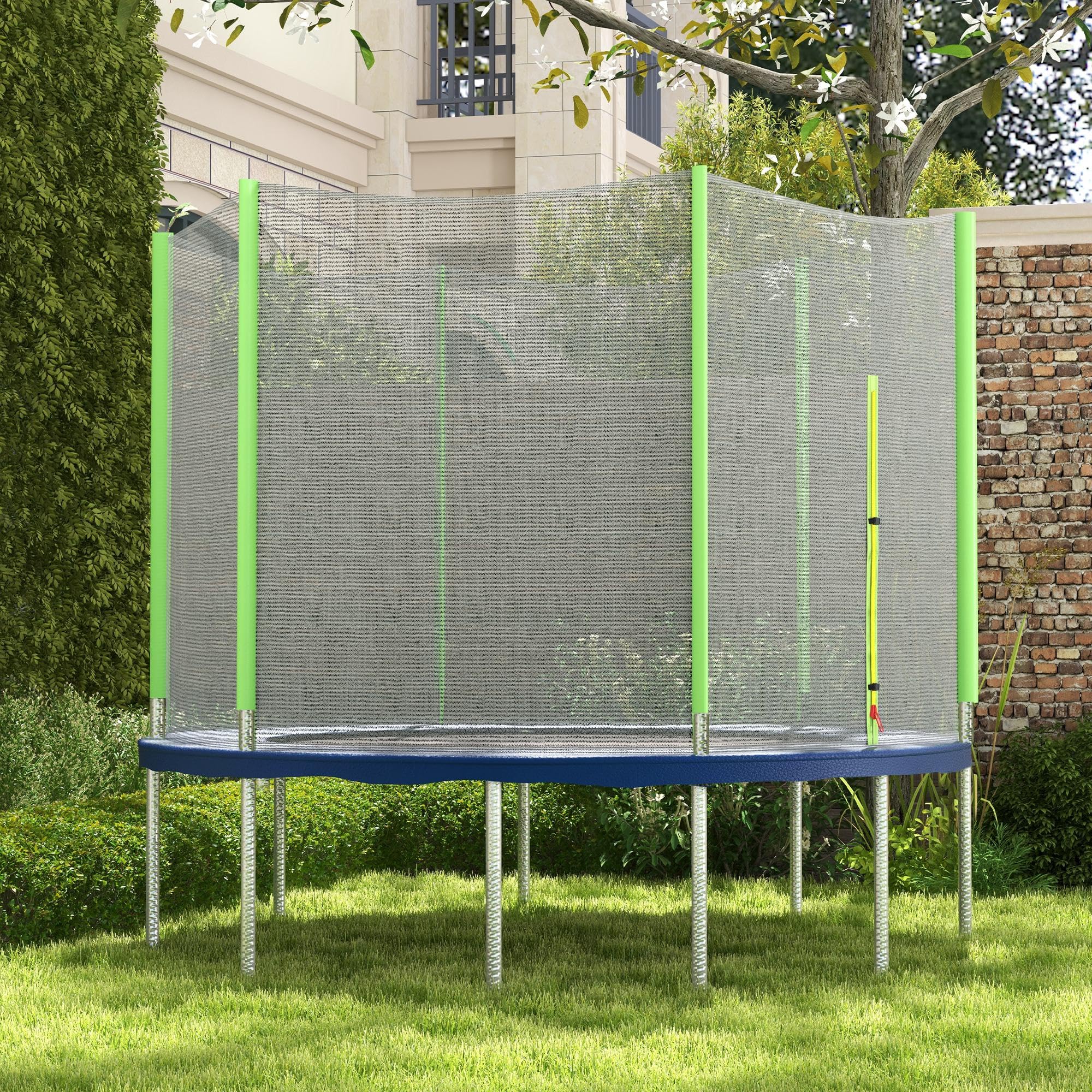 SPORTNOW Red de Seguridad para Cama Elástica Ø244 cm 6 Postes Rectos Verde | Red de Trampolín Redondo, para Exterior, Protectora para Cama Elástica