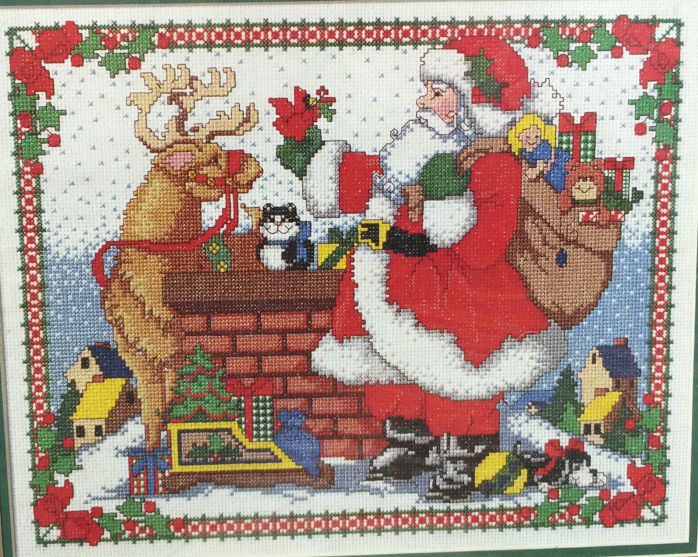 Dimensions Rooftop Santa Rooftop Santa Cross Stitch Stitch Guide For Christmas Bar Cart Canvas