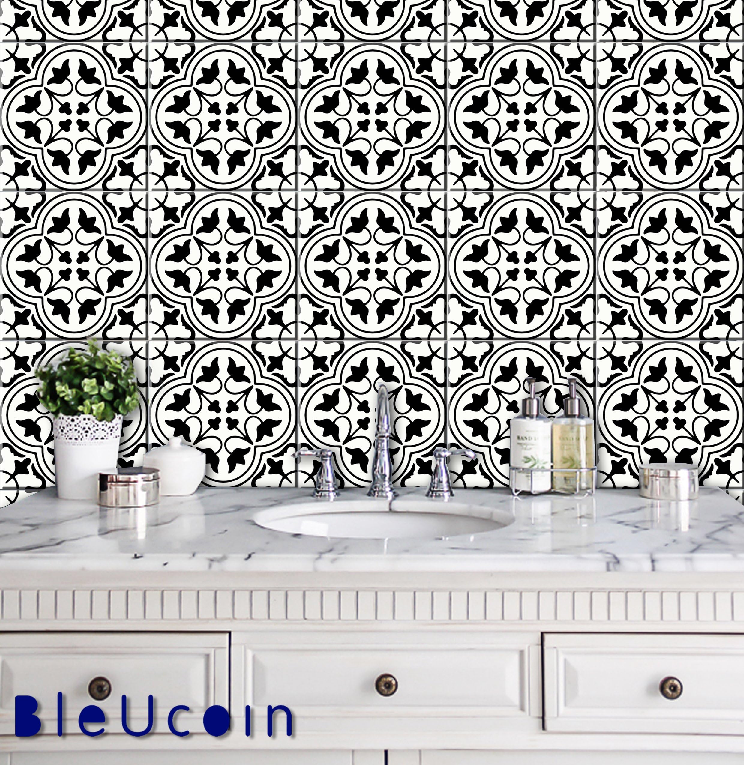 Tile Stickers in Moroccan Style for Kitchen and Bathroom, Stair Riser Stickers Peel and Stick Home Décor (Pack of 44) (12" x 12" (Pack of 44))