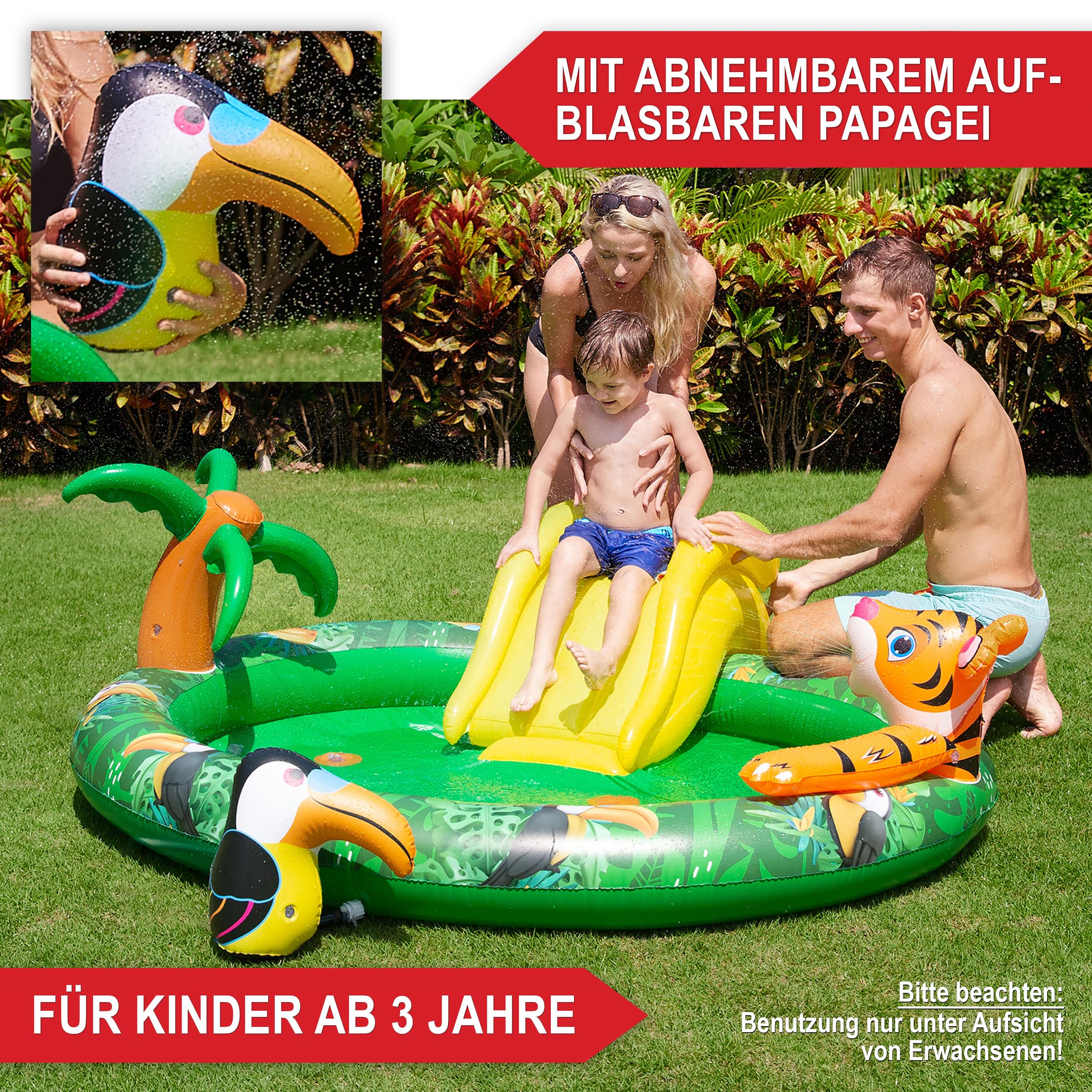 ONBEST Kinderpool Planschbecken für Kinder – aufblasbar – 182x165x62 cm – Poolrutsche – Dschungel Design Aufstellpool – Kinderbecken – Kinderplanschbecken – Kinder 3+ Jahre – Wasserpark
