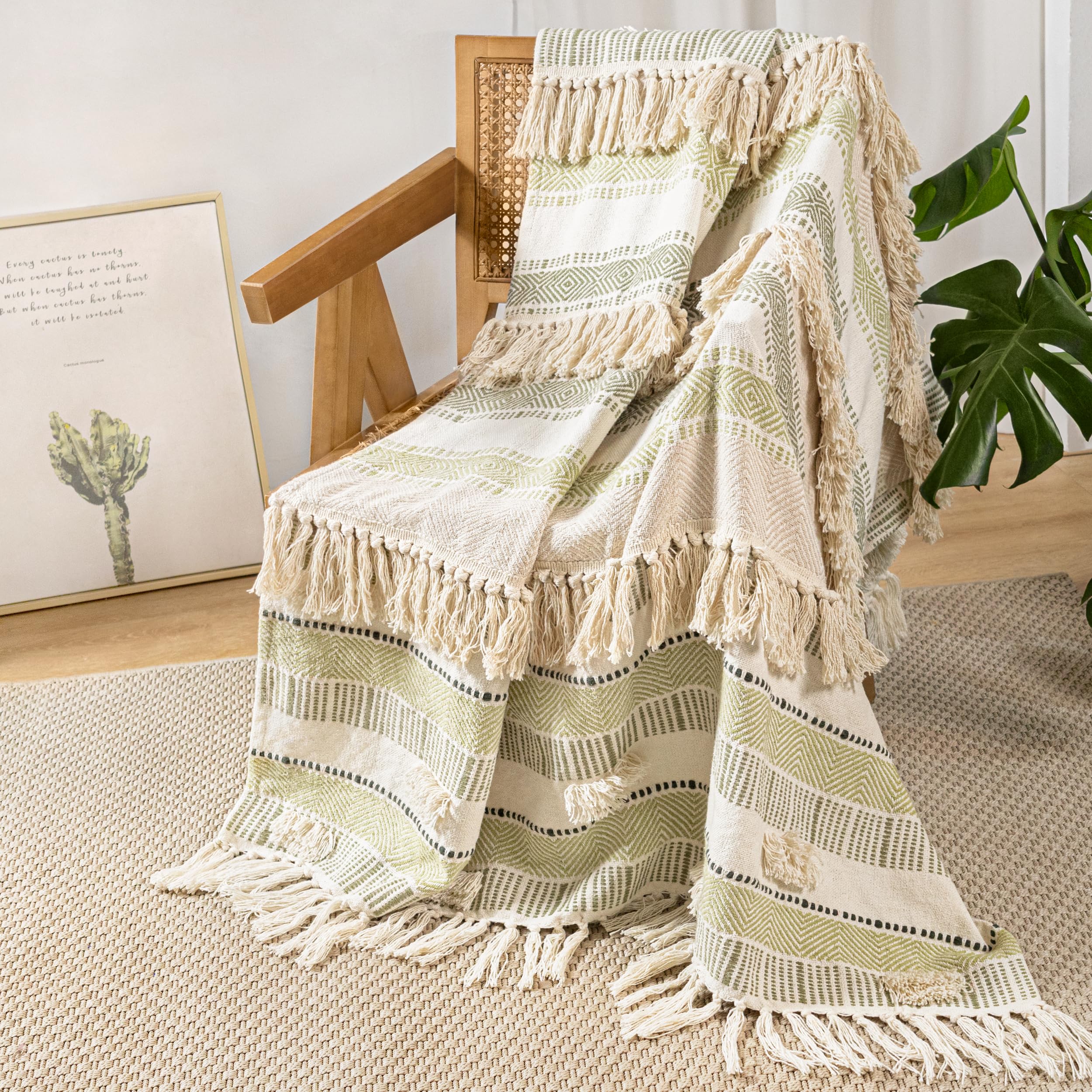 AELS Decorative Boho Striped Textured Throw Blanket