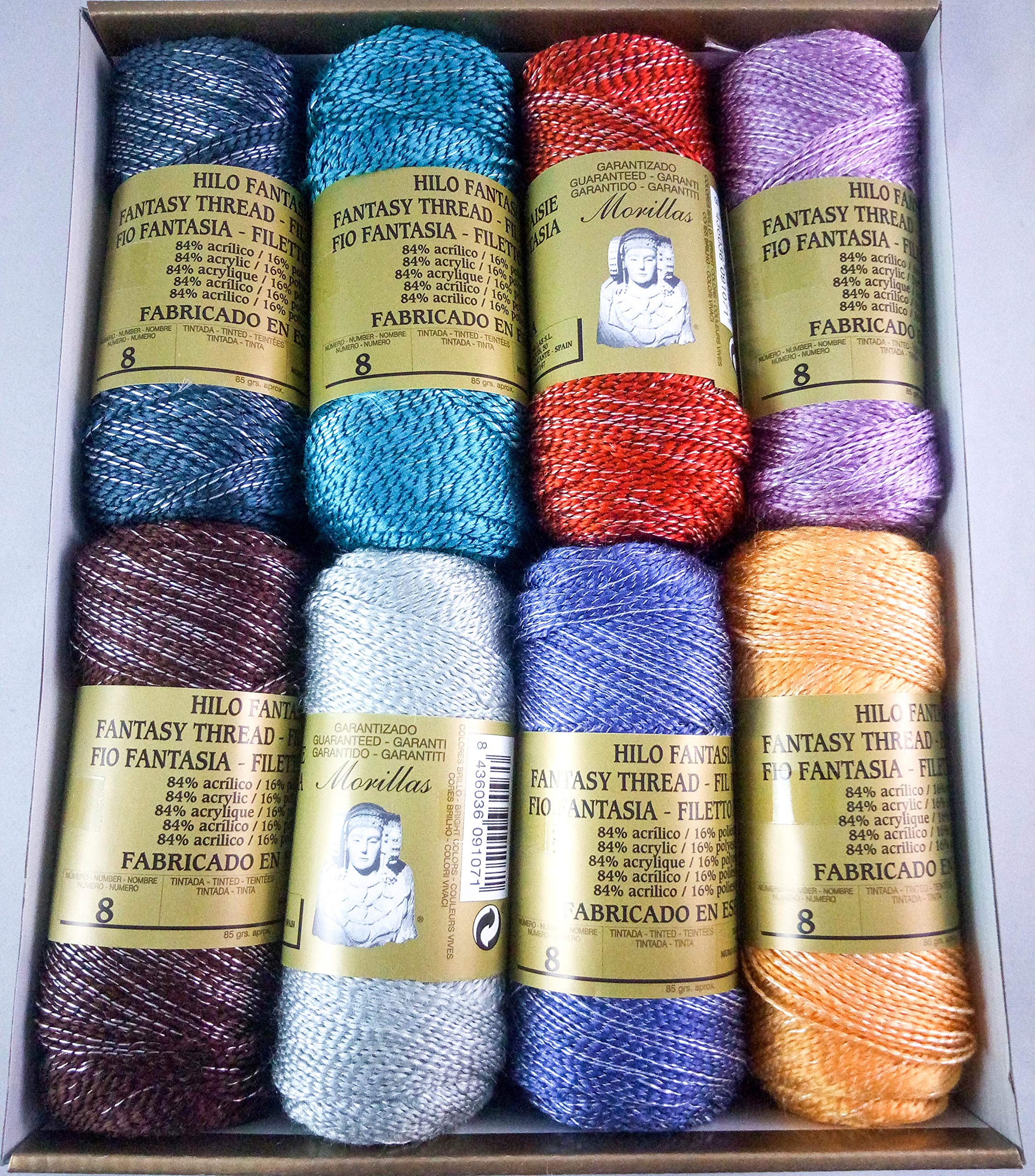 ▷ Pack de 16 Zepelines Hilo Fantasía Nº 8 BRILLO COL. OSCUROS (84% Acrílico/ 16% Poliéster) para tejer labores de ganchillo o punto con un acabado elegante.