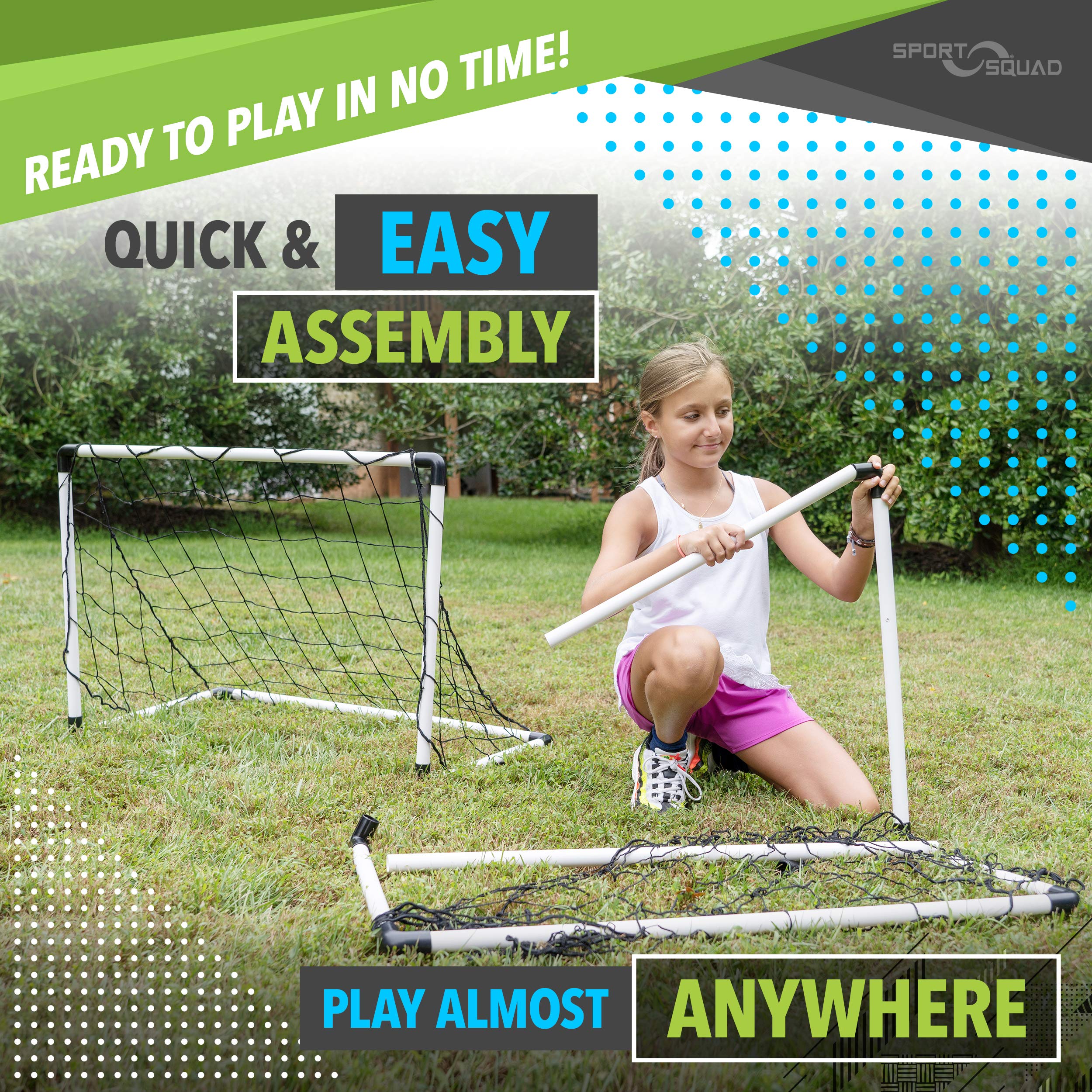 Sport Squad 2-in-1 Dual Use Training Soccer Goal Net Set - Two 3' x 2' or One 6' x 4' - Training Soccer Goal - Easy Assembly and Compact Storage - Great for Kids and Adults