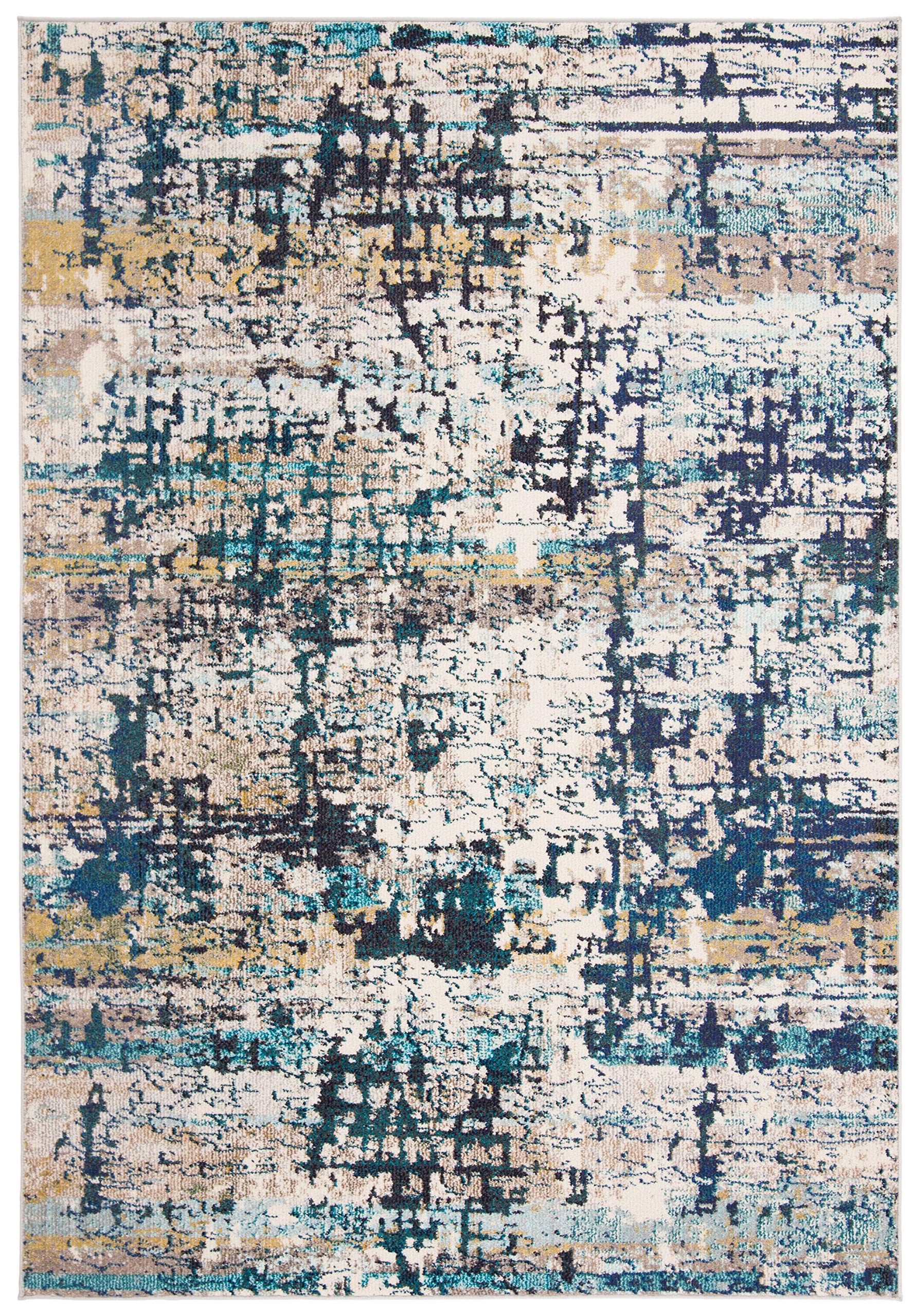 SAFAVIEH Tapis Contemporain pour Salon, Salle à Manger, Chambre à Coucher - Madison Collection, Tapis à Poil Court, Crème et Bleu, 122 X 183 cm