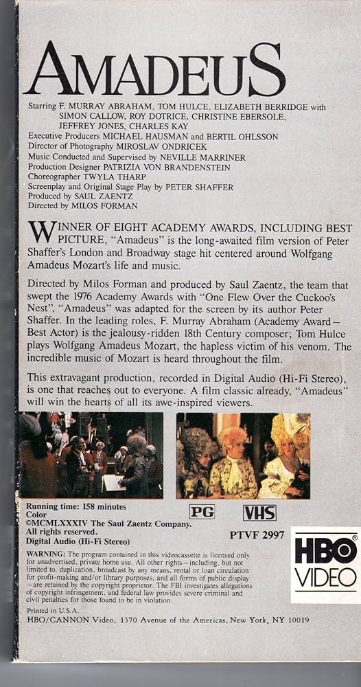 Amazon.com: Amadeus [VHS] : Abraham, Hulce, Berridge, Callow