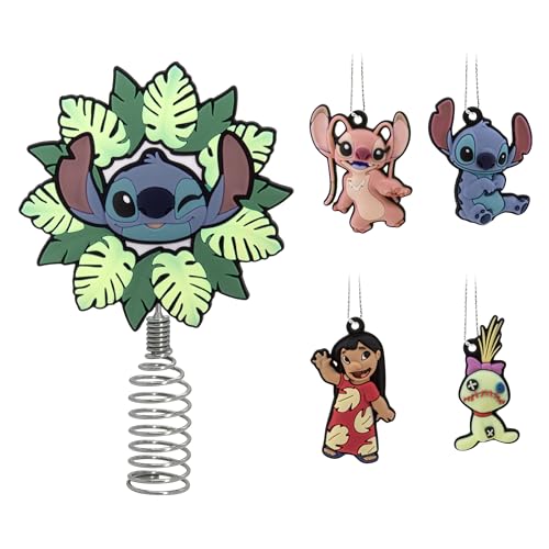 Hallmark Mini Christmas Tree Topper and Ornaments Disney Stitch Miniature Tree Topper and Ornaments Set of 5 Gifts for Disney Fans