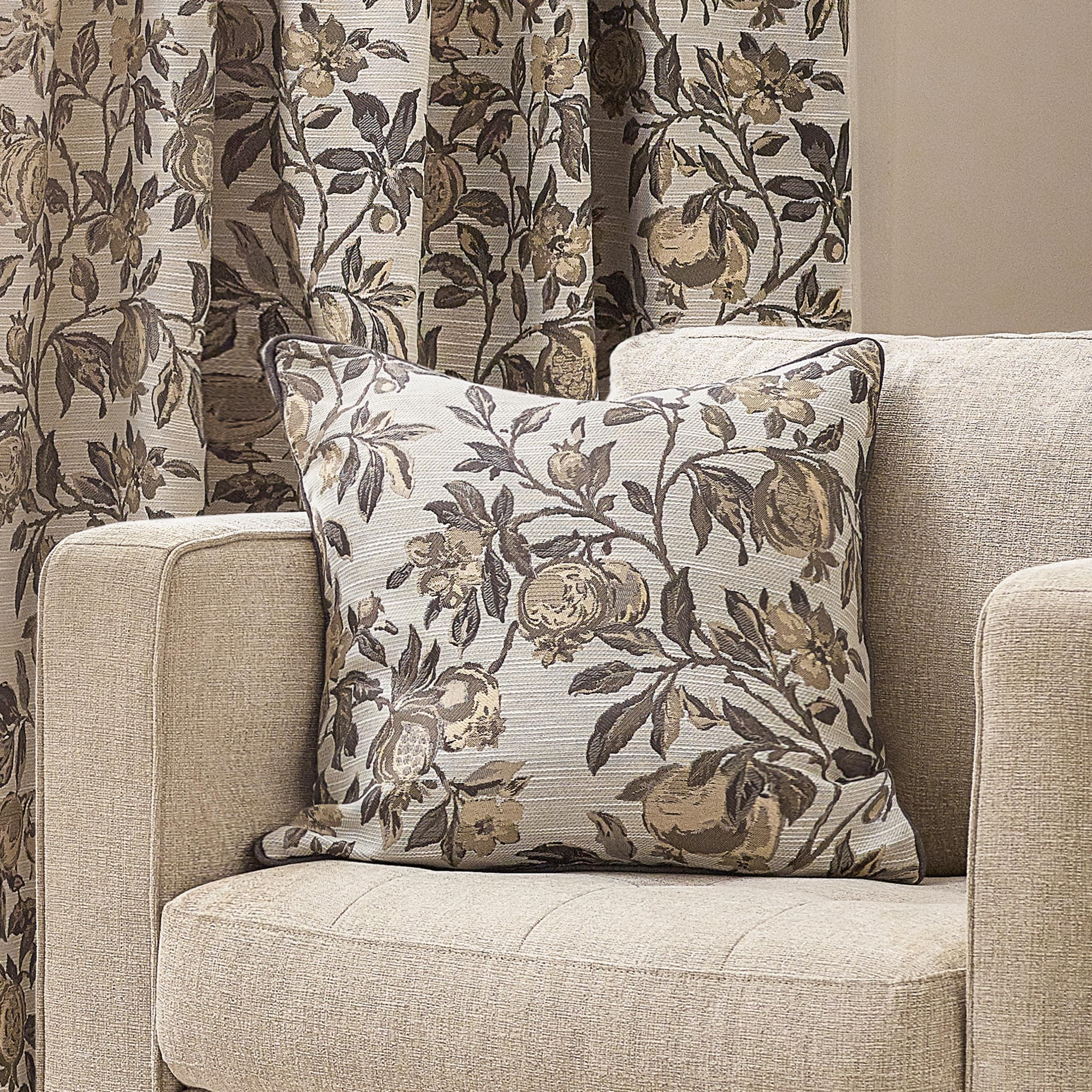 Wylder Unisex Natural Pomegranate Jacquard Piped Polyester Filled Cushion In 50Cm X 50Cm