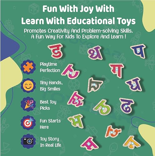 Image of Hindi Varnamala Alphabets Eco Friendly Materials Wooden Learning Toys Puzzle for Brain Training /jorky Cutting Puzzle for Home /School /Non-Toxic /Education Memory Games for Baby Boy and Girl