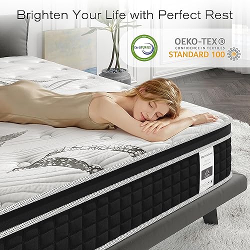 Miniatura 6 de Martisiluna - Colchón de espuma viscoelástica de gel híbrido de 105 pulgadas en una caja resortes interiores envueltos individualmente para aliviar