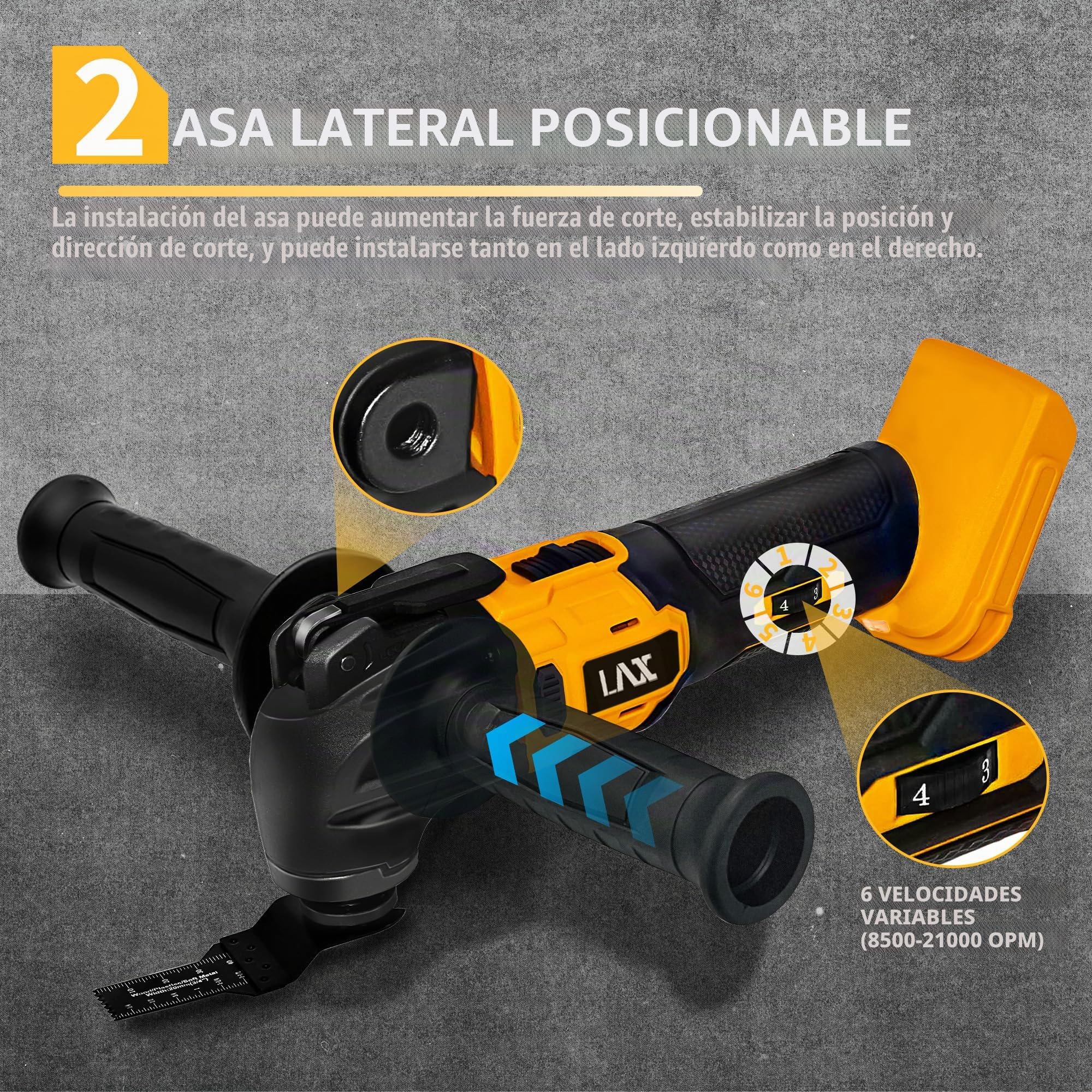 Multiherramientas oscilantes para batería Dewalt de 18 V, herramienta multiusos de corte y lijado, ángulo de oscilación de 4°, 6 velocidades variables, diseño de hoja de ajuste rápido con 21