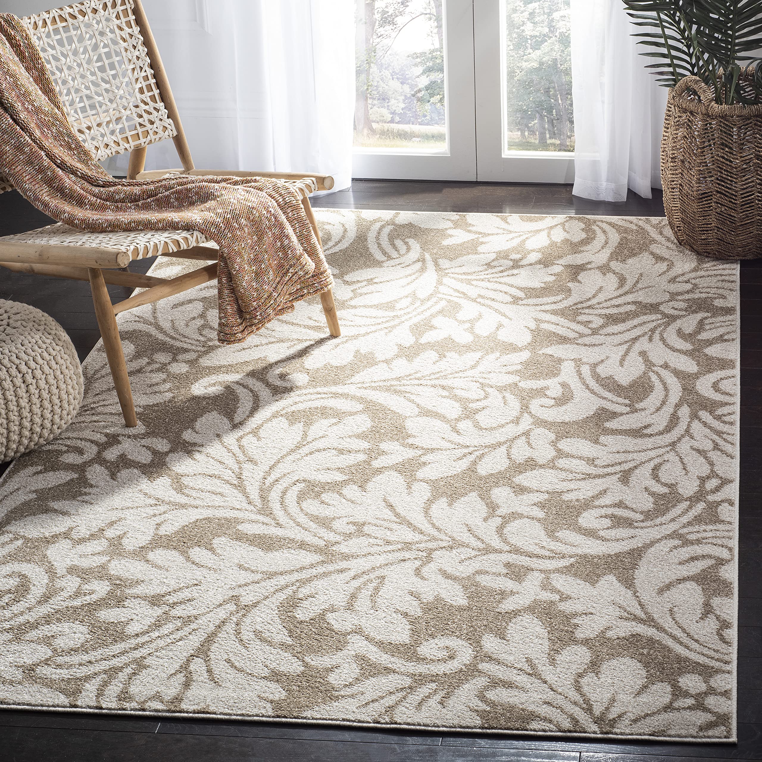 SAFAVIEH Amherst Collection Area Rug - 5'3" x 8', Wheat & Beige, Floral Design, Non-Shedding & Easy Care, Ideal for High Traffic Areas in Living Room,
