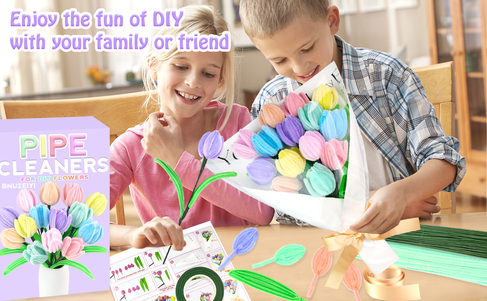 Cure-Pipe Bouquet 300pcs Kit Bouquet Cure Pipe Chenille 4 Couleurs Fleurs Fil Chenille Loisir Creatif Cure-Pipe Kit avec Tig EPONGE - Au quotidien Cure-Pipe Bouquet 300pcs Kit Bouquet Cure Pipe Chenille 4 Couleurs Fleurs Fil Chenille Loisir Creatif Cure-Pipe Kit avec Tig EPONGE - Au quotidien