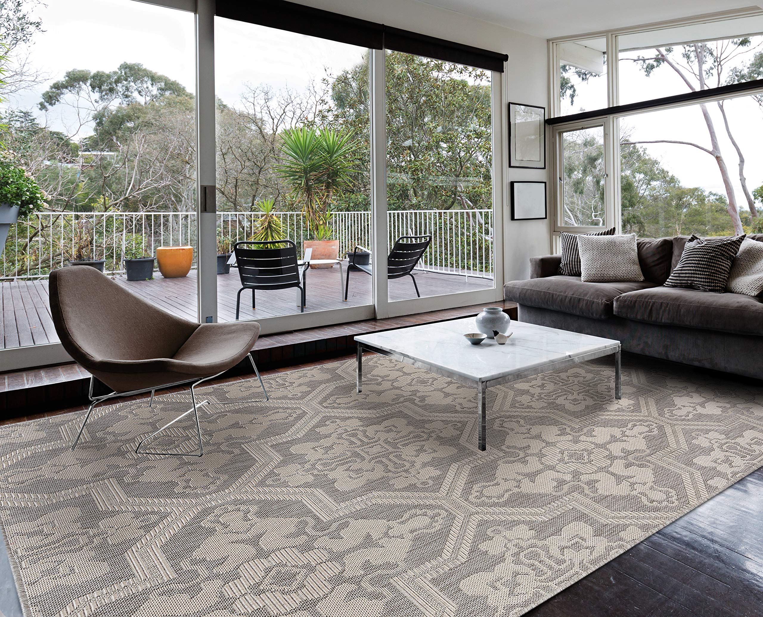 Indoor Outdoor Portico Area Rug (8'x10', Silver Grey)