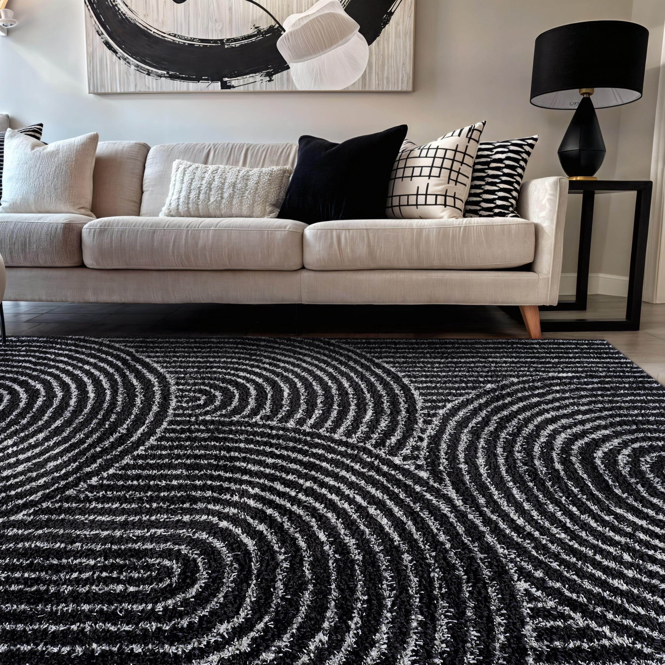 Rugshop Circles Arch Shag Area Rug Anthracite Dark Gray 5' x 7' Great for Bedrooms, Living Rooms, or Under Coffee Tables