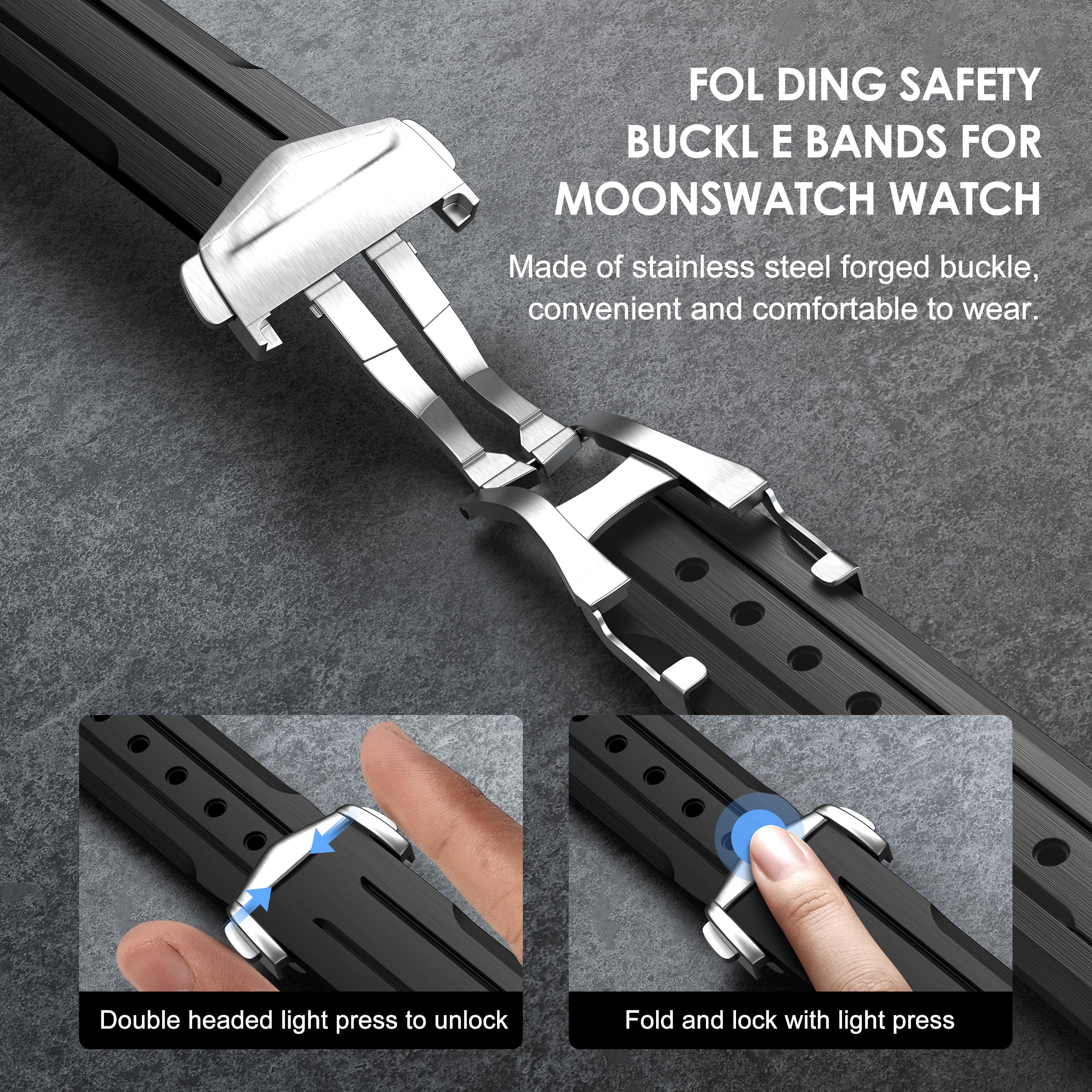 Armband für Omega X Swatch MoonSwatch Watch 20 mm, Faltschnalle, Mondbodenstruktur, kompatibel mit Omega Swatch Moonswatch Speedmaster, gebogen, keine Lücken, Ersatzband für Damen und Herren - 4