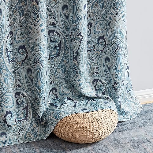 Miniatura 5 de HLC.ME París Paisley Print Damasco grueso aislamiento térmico ahorro de energía habitación oscurecimiento, ojales en la parte superior, cortinas de