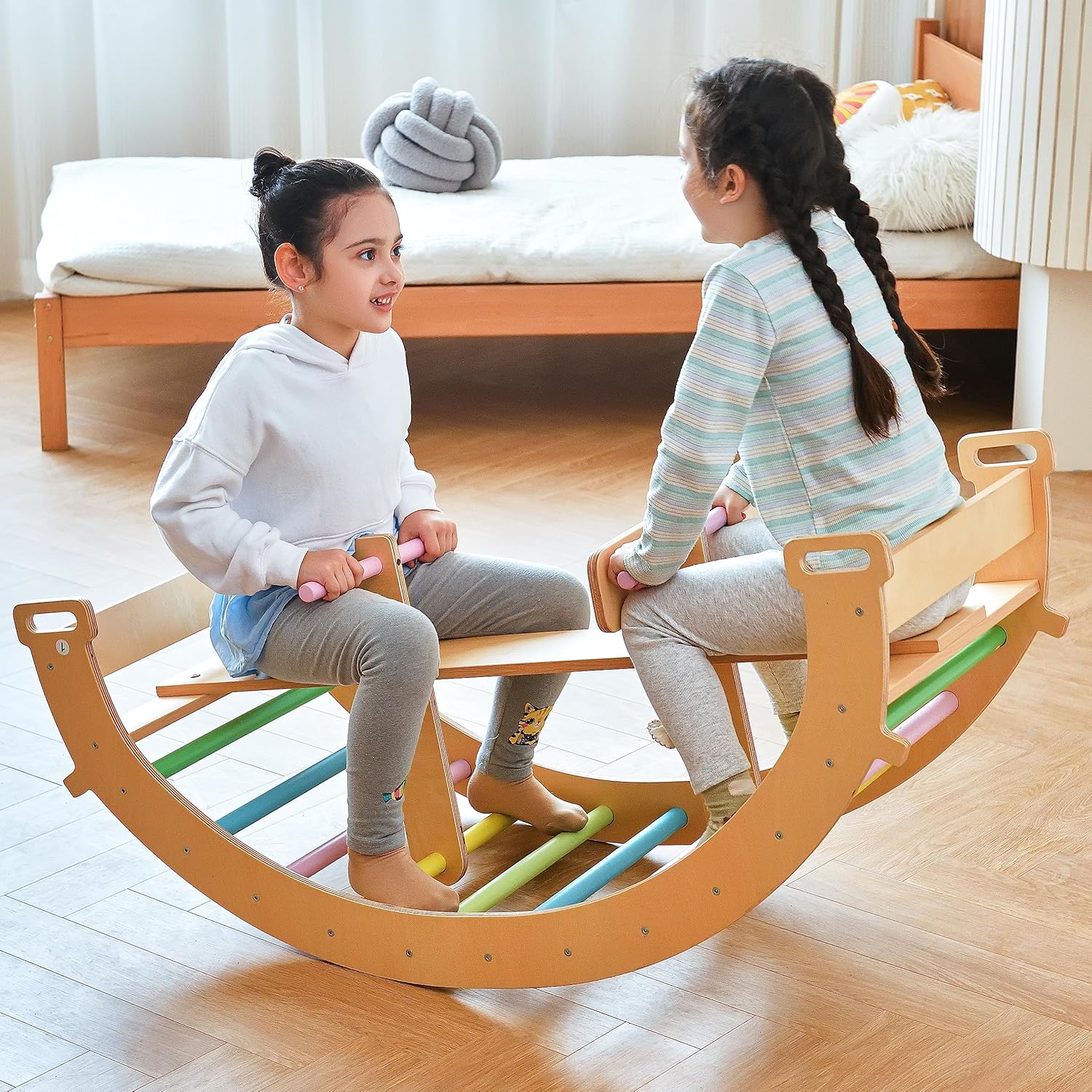 Avenlur Bailis Ultimate 3-in-1 Playset for Kids - Seesaw, Climbing Arch and Rocker - Waldorf and Montessori Climbing Toy for Children 2-6 Years - Toddler Climbing Toys (Colored)