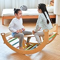 Vista 2 de Avenlur Bailis Ultimate 3-en-1 Juego de Juego para Niños - Tira y Afloja, Arco de Escalada y Balancín - Juguetes de Escalada Waldorf y Montessori