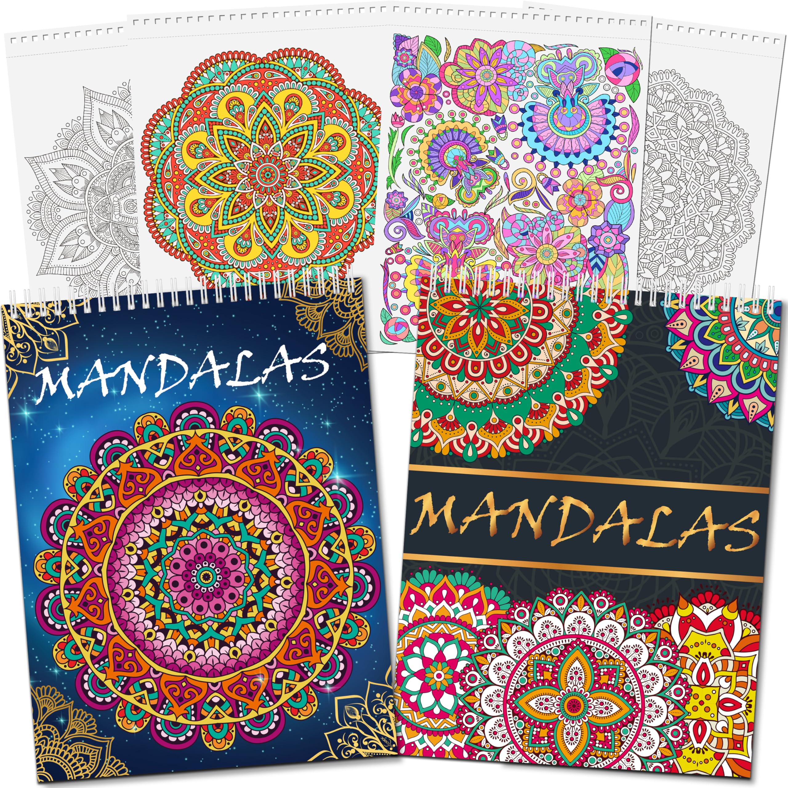 Elfew 2 piezas mandala libro para colorear para adultos, mandalas para adultos, 80+ diseños relajantes de mandala, alivia el estrés y relaja