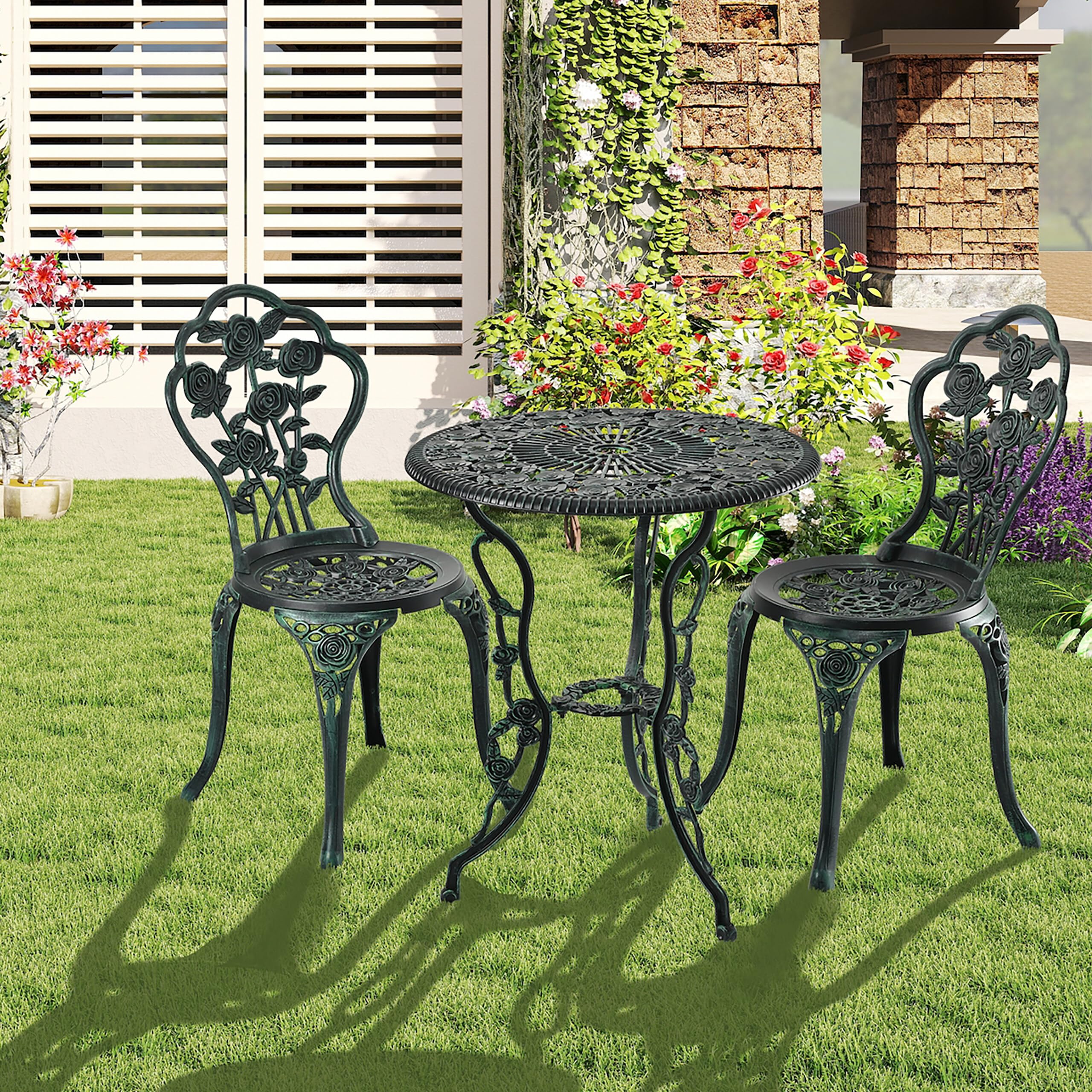 Relaxdays Set da Bistrot da 3, Tavolino da Giardino, 2 Sedie, Balcone, Stile Ferro Battuto, in Alluminio, Vari Colori