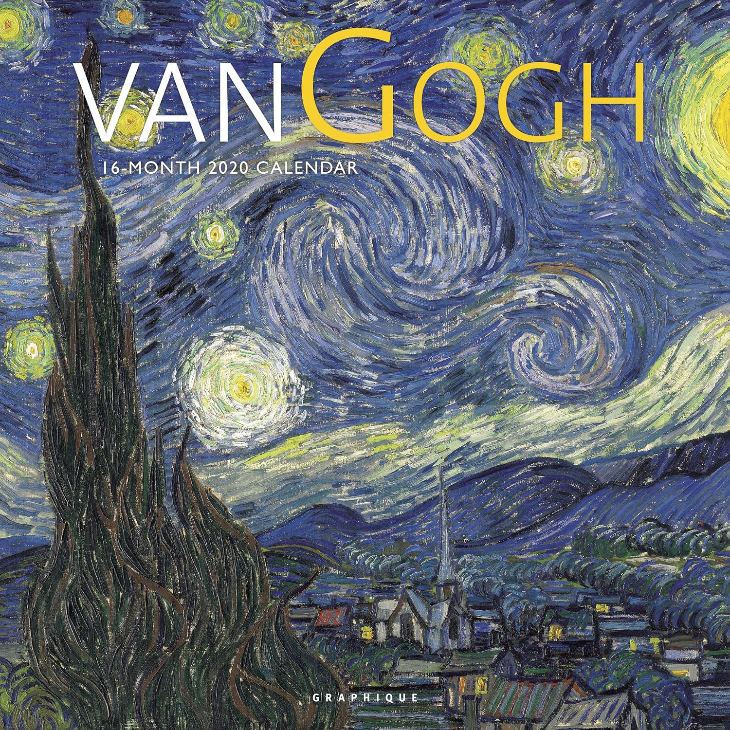 Graphique van Gogh Wall Calendar - 16-Month 2020 Calendar, 12"x12" w/ 3 Languages, 4-Month Preview, & Marked Holidays