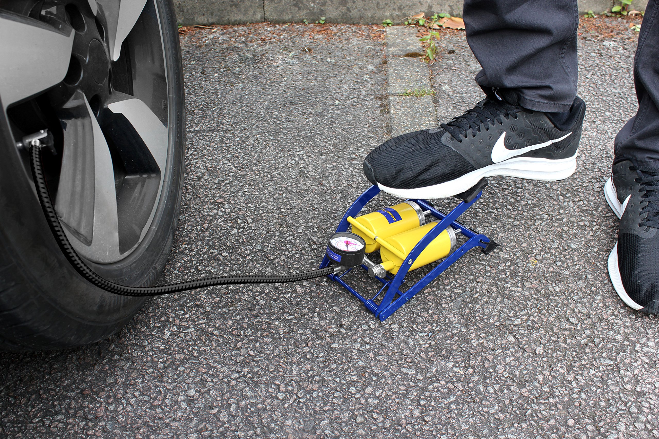 Goodyear by Vivo © Single/Double Barrel Cylinder Tyre Foot Pump Air Inflator Car Van Bicycle Bike Air Bed Football Inflatable