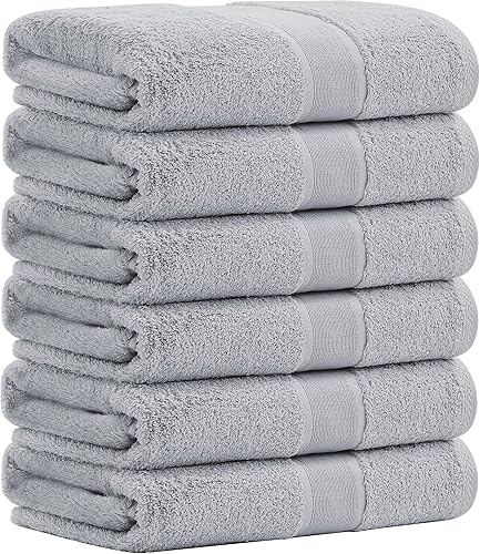 Aibaser Toallas de baño, 27 x 54 pulgadas, naturales, ultra absorbentes, para baño, viajes, gimnasio, ducha y spa (juego de 6 piezas) (gris claro)