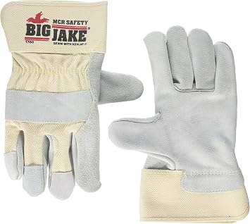 MCR Safety 1700XL Big Jake Cow Leather Sewn Kevlar Gloves with 2-3/4-Inch Safety Cuff, Natural Pearl, X-Large, 1-Pair