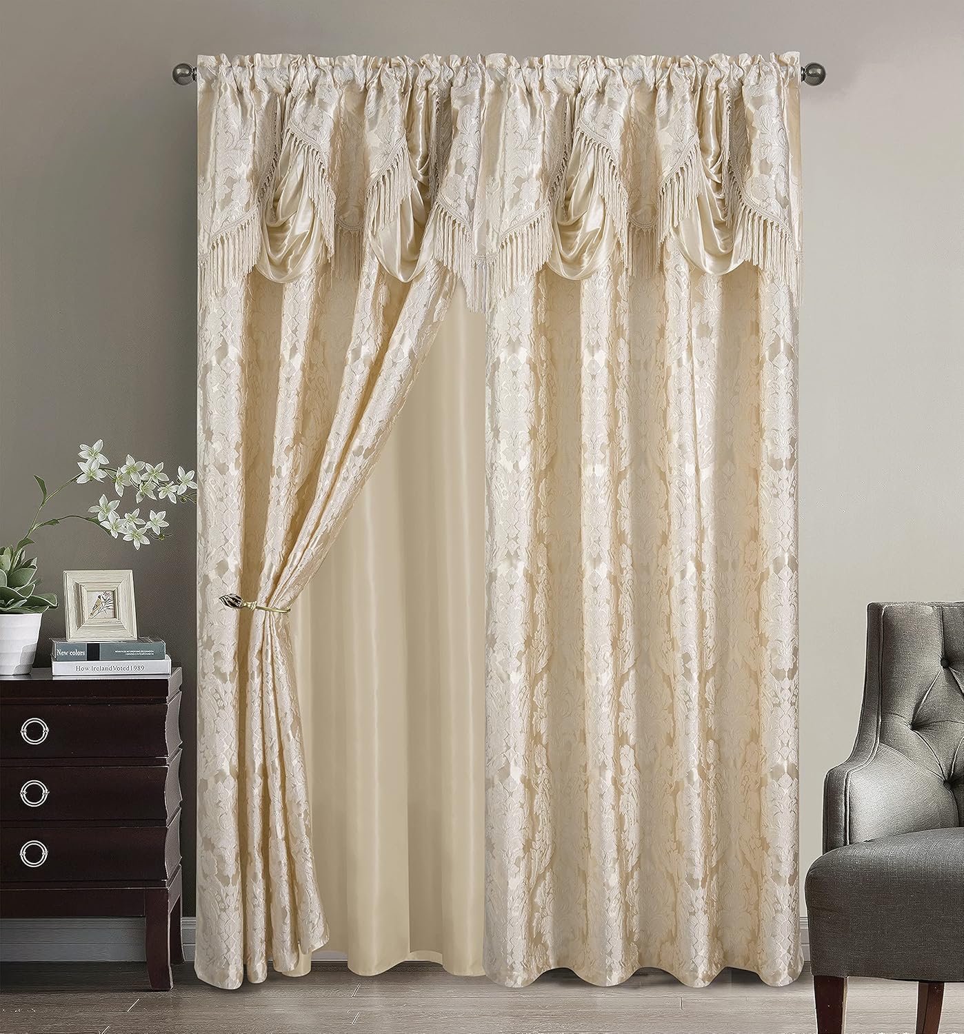 LinenTopia Window Drape Fancy Jacquard Curtain Panels Set