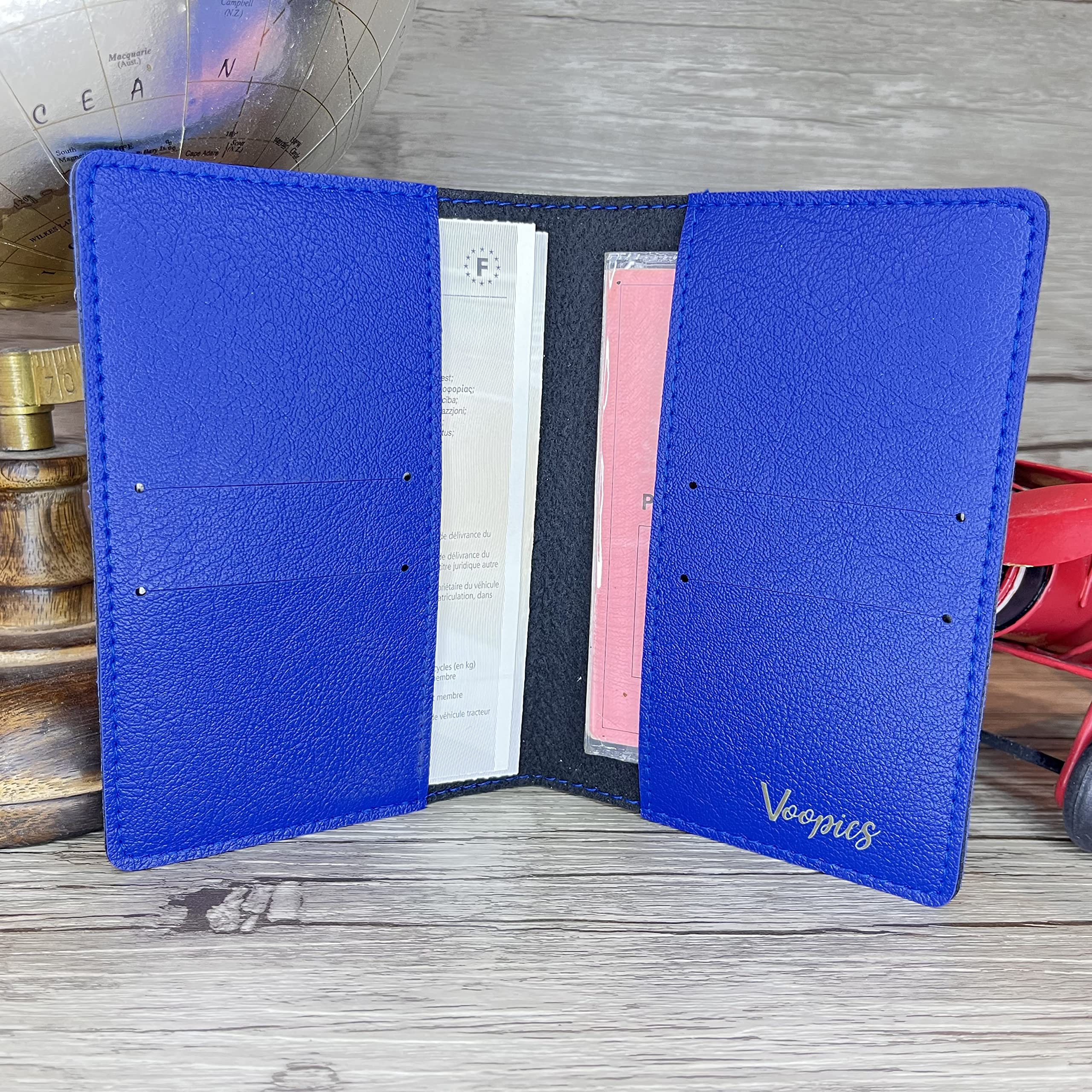 Pochette Carte Grise Personnalisée Bleu, Etui Made in France. Porte Personnalisable. Housse Range Papier Véhicule Assurance et Permis