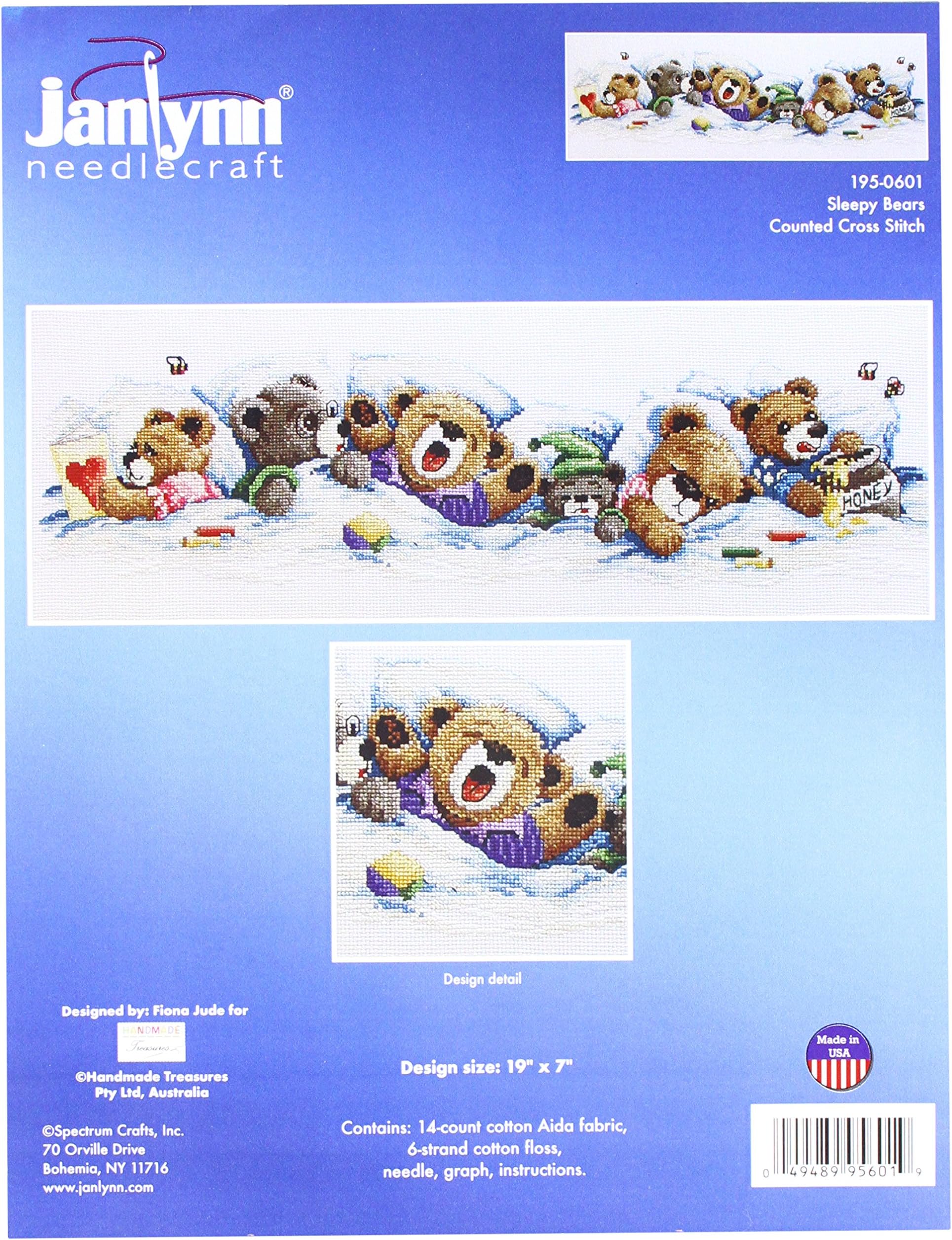 Janlynn 195-0601 14 Count Sleepy Bears Counted Cross Stitch Kit, 19 by 7-Inch