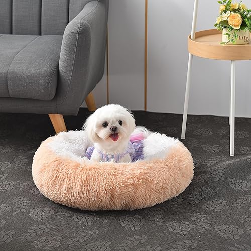 Miniatura 5 de Something Different Cama calmante para perros y gatos, cama redonda suave y antiansiedad, cálida y acogedora cama acolchada de felpa de piel