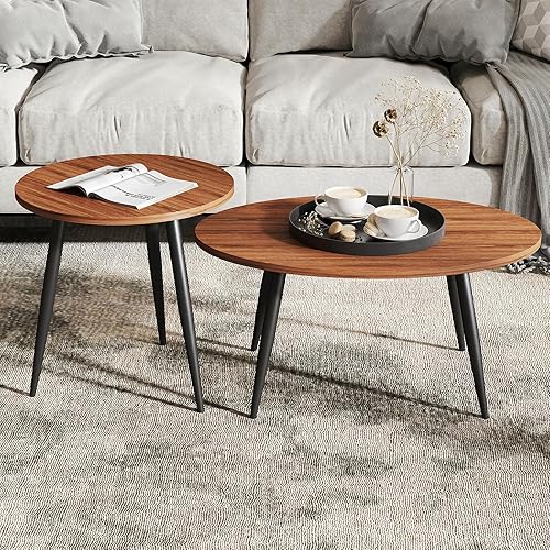 Miniatura 9 de Juego de 2 mesas auxiliares, mesa auxiliar anidable, mesa auxiliar para sofá de sala de estar