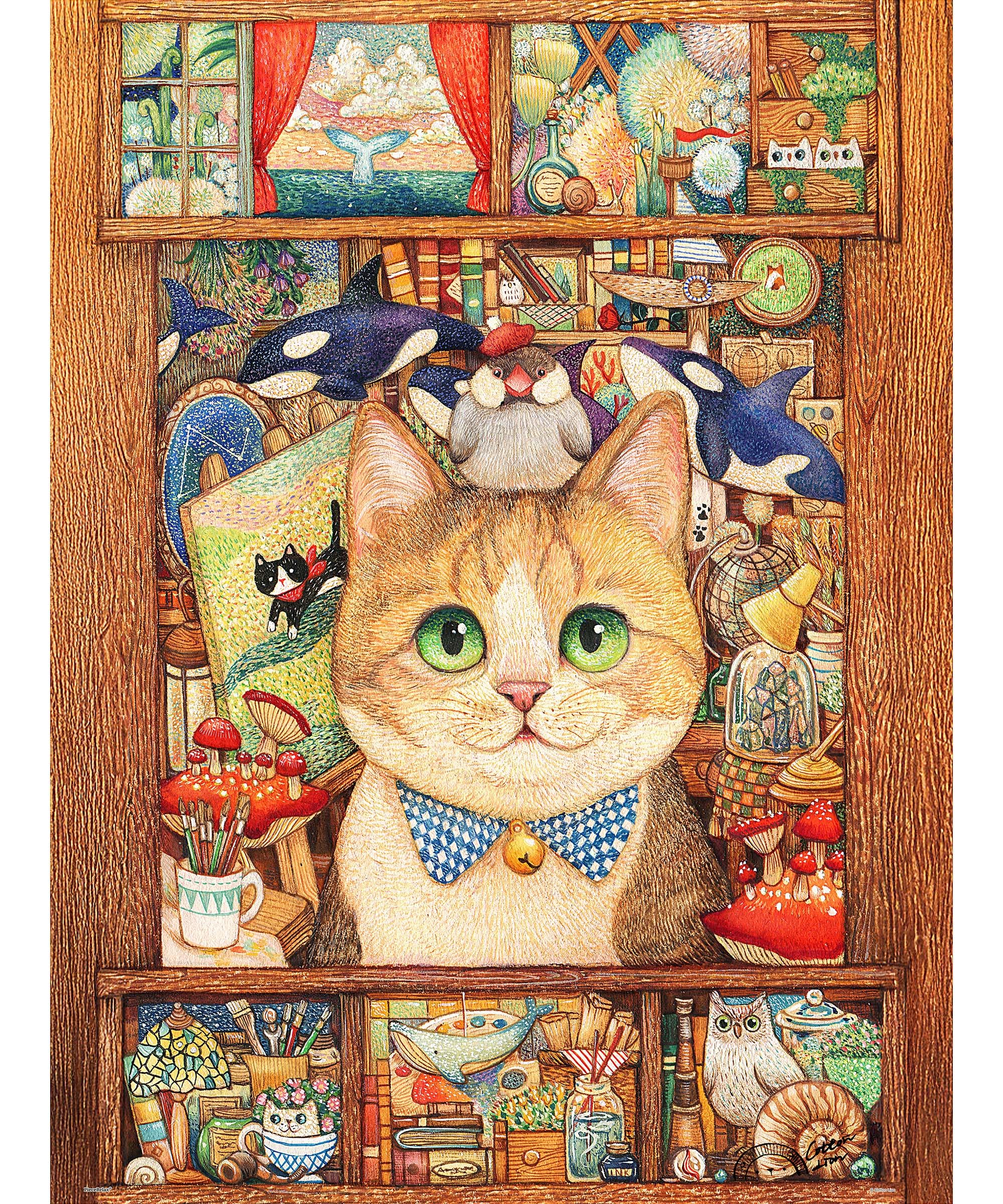 PieceRelax PieceClicks Plastic Jigsaw Puzzles for Adults 1000 Pieces Cat Art Puzzle Cotton Lion - Cat Art Studio - 25.2 x 18.9 Inches, Artistic Animal Illustration Jigsaw Puzzle [U1071]