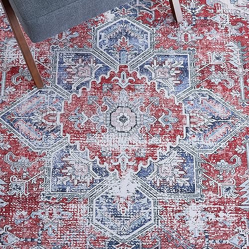 Miniatura 9 de Safavieh Tucson Collection TSN101S Medallón lavable a máquina, antideslizante, 6 x 9 pies, rojoazul marino, para sala de estar, comedor y dormitorio