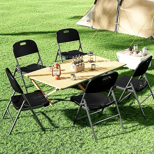 Miniatura 6 de Uograde - Sillas plegables para exteriores, resistentes, paquete de 4, sillas plegables negras para patio, comedor, plegable, máximo 500 libras,