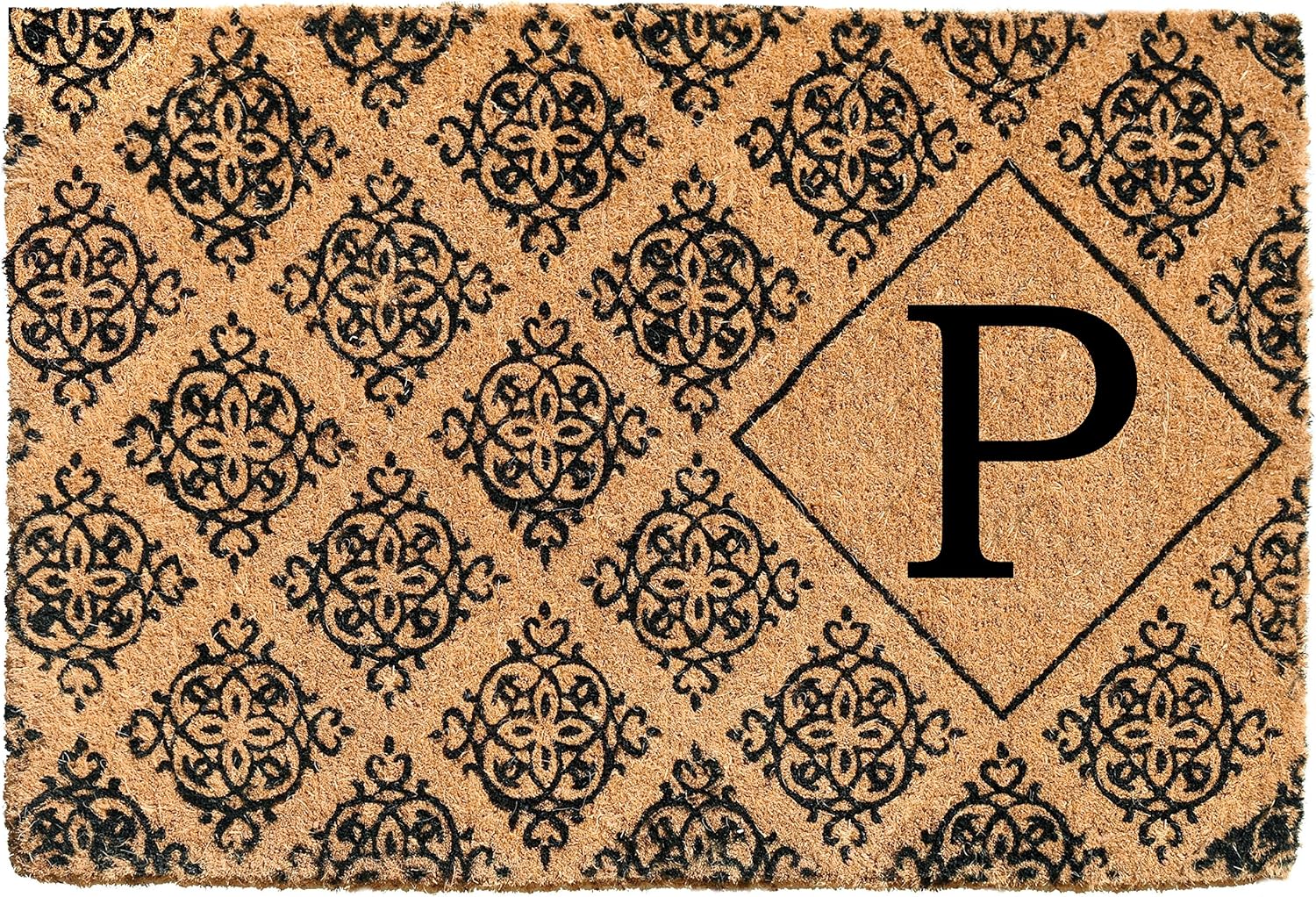 103332436 Regency Monogram Doormat 24" x 36" x 1.5", Black/Natural (Letter P)