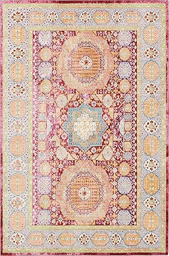 Miniatura 10 de Unique Loom Austin Collection - Alfombra abstracta tradicional sobreteñida, 5 pies 0 pulgadas x 8 pies 0 pulgadas, rojobeige