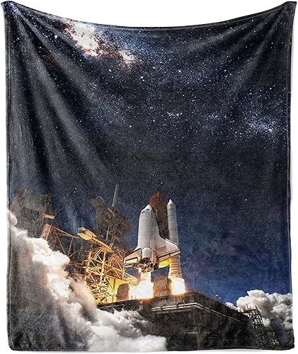 Lunarable Manta del espacio exterior, transbordador espacial que despega, campo de estrellas, astrofotografía científica, pieza de franela de forro